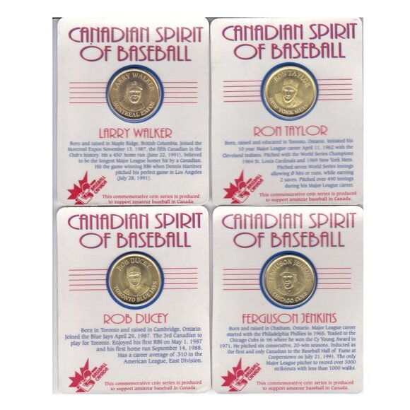 Canadian Spirit of Baseball Commemorative Gold Tone Coins Set of 4 Card Mounted - Picture 1 of 9